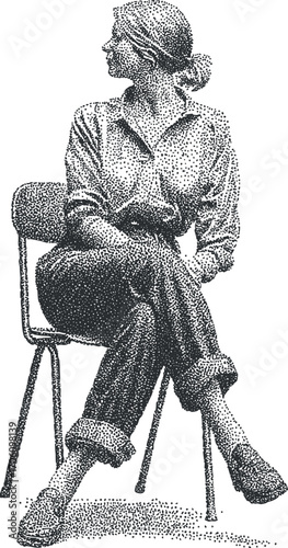 Stylish woman sitting on a chair in a relaxed pose showcasing vintage fashion and elegance