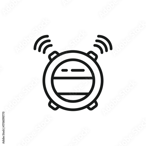Icon of a round alarm clock with sound waves featuring a minimalist line art style