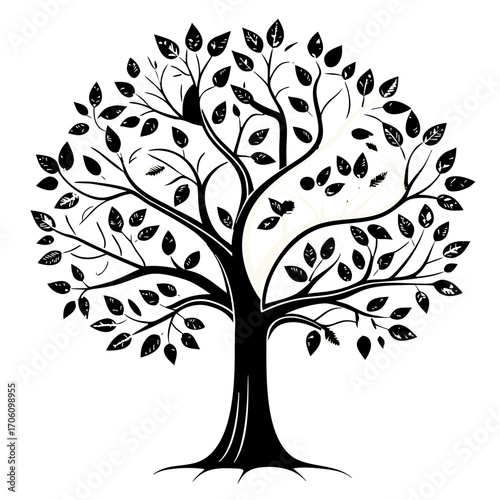 Vectoriel modèle d'illustration d'ornement d'art floral noir et blanc avec silhouette de feuille
