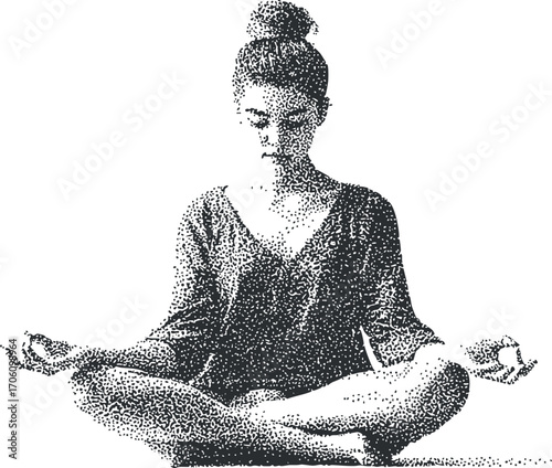 A woman practicing meditation in a serene pose to promote mindfulness and relaxation.