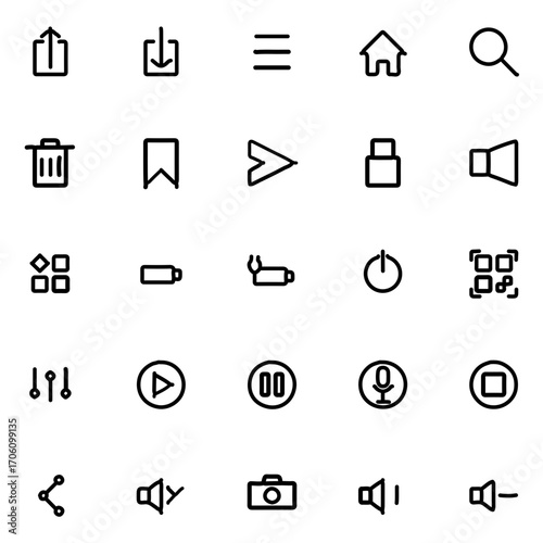 Modern minimalist icons set for digital interfaces, apps, and websites offering universal functionality