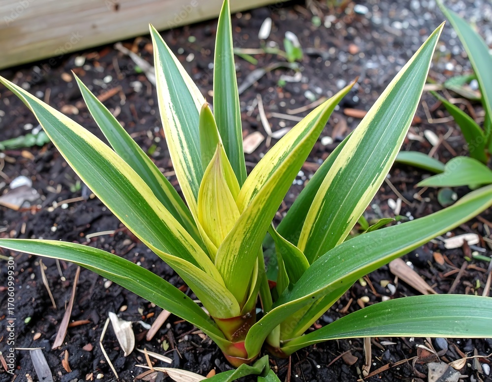 Fototapeta premium Striped plant in garden soil