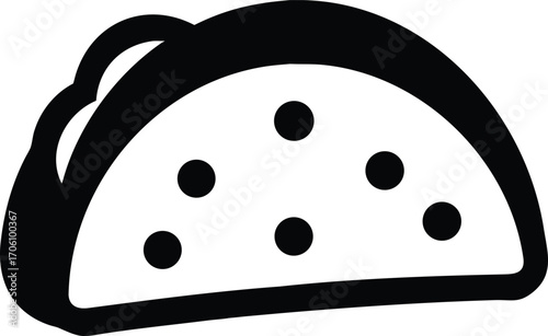 Black Silhouette Icon of a Taco with Dots Representing Filling mexican food
