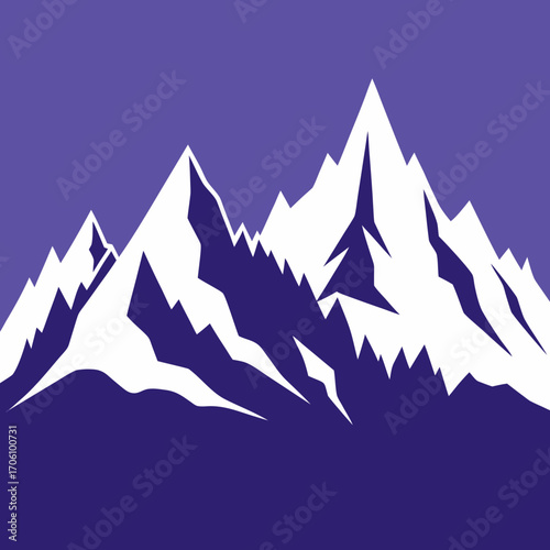 Illustration de paysage d'hiver avec des arbres, de la neige, des montagnes et des étoiles bleues dans le ciel nocturne pour une carte de vacances de Noël