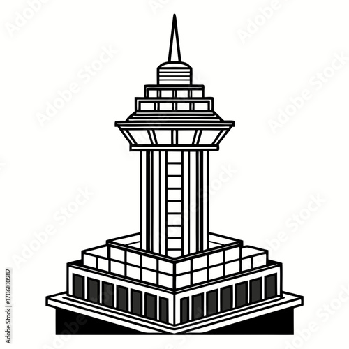 Un vecteur de silhouette de tour de phare sur l'océan, un symbole de voyage et d'architecture