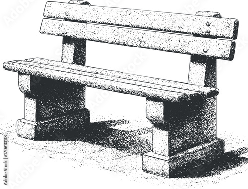 A detailed illustration of a traditional outdoor bench designed for parks and gardens.