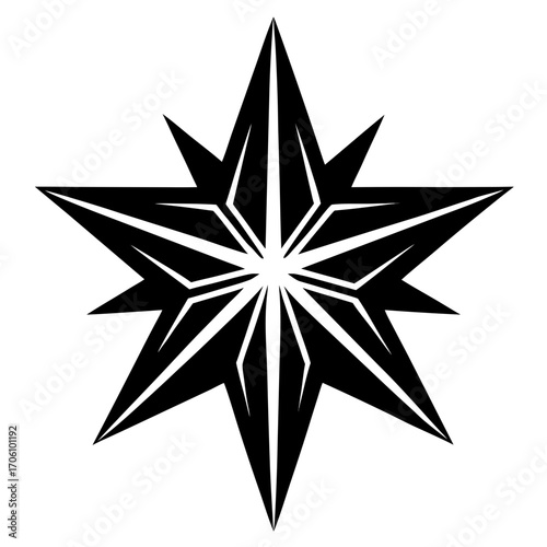 Ornate gold and red star ornament, a vibrant 3-D holiday celebration illustration, is a festive symbol of Christmas decoration and light