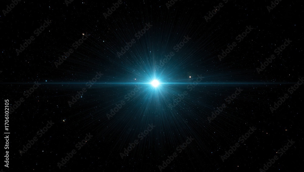 Fototapeta premium A brilliant celestial light source radiates intense turquoise light against a dark starry backdrop.