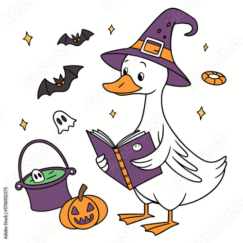 Playful Shy Goose design, styled with reading a book and Spooky Fun shades in a Halloween setting