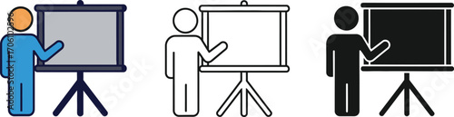 Presentation Board with Tripod and Presenter in Colored, Line, and Solid Style