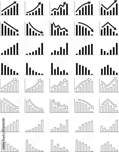 a business graph with arrow design silhouette vector illustration Green up and red down arrow graph. Rising and descending trend concept. Business result and investment profit or loss symbol.
