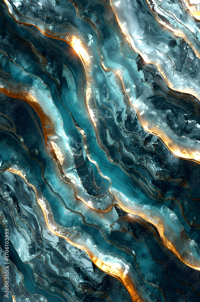 Fototapeta premium Illustration Molten Metal: Abstract Blue and Orange Texture