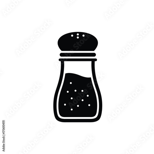 Salt shaker silhouette icon representing seasoning and kitchenware on a white background. EPS 10.