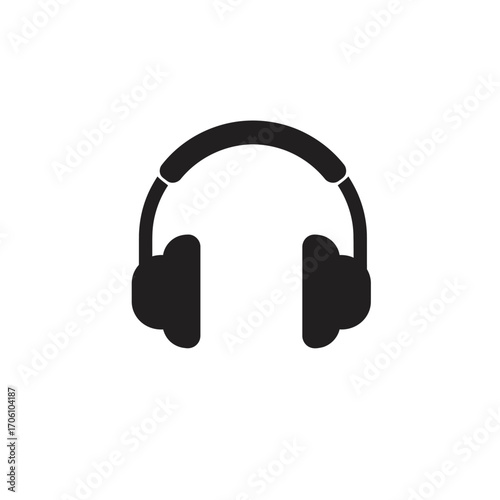 Over-ear headphones silhouette icon for music and audio content on a white background. EPS 10.