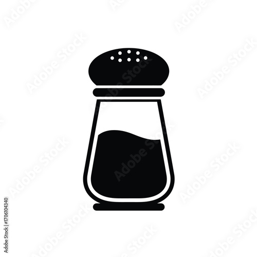 Salt shaker silhouette icon representing seasoning and kitchenware on a white background. EPS 10.