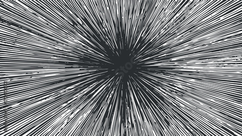 Abstract illustration of dynamic lines radiating outward creating a burst effect in black and white.