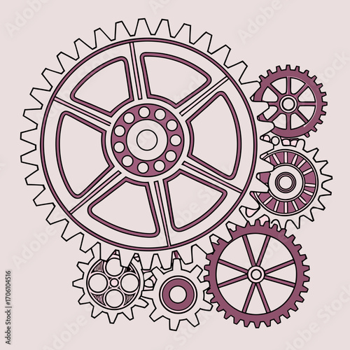 A collection of interlocking mechanical gears in various sizes and designs symbolizing teamwork and complex systems