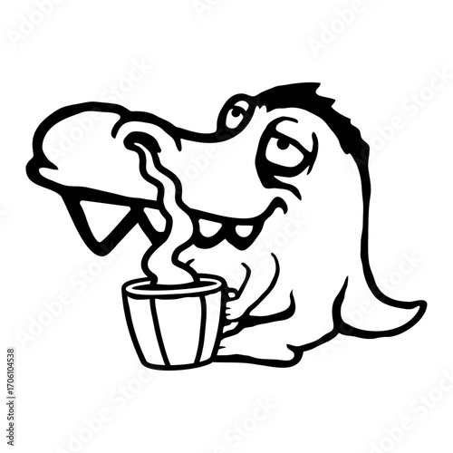 Dino Smells Coffee Pot Caffeine Morning Drink Funny