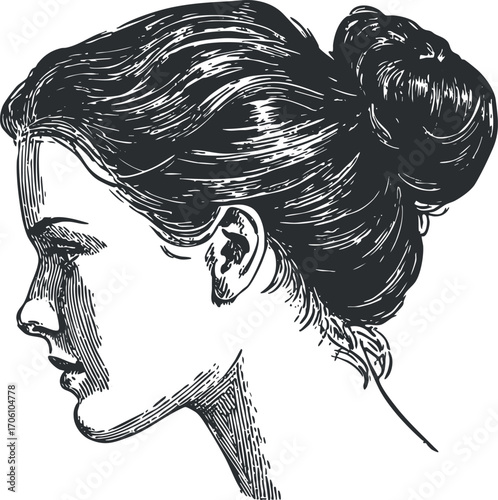 A detailed line art illustration of a woman's profile showcasing elegance and beauty.
