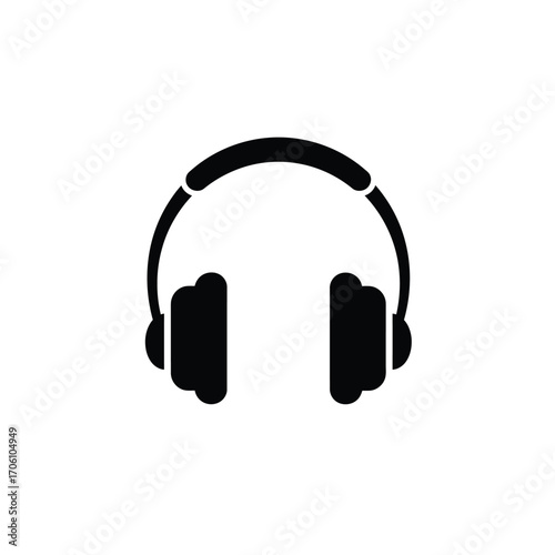 Over-ear headphones silhouette icon for music and audio content on a white background. EPS 10.