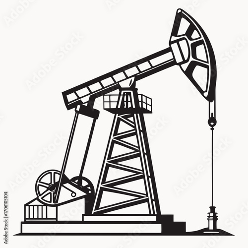 Classic black and white illustration of an oil pumpjack in silhouette against a plain background representing the energy industry