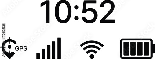 Digital clock and status icons silhouette