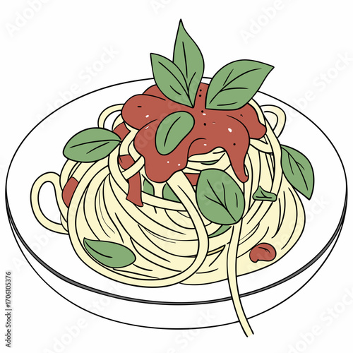 Delicious plate of spaghetti with rich tomato sauce and fresh basil leaves a classic italian dish