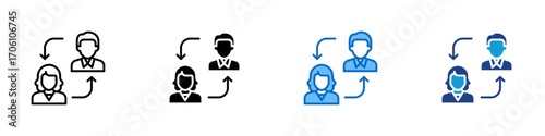 Collaboration Multiple Style Icon Design Vector - Two business professionals exchanging arrows, symbolizing partnership and teamwork