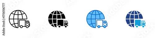 Global Shipping Multiple Style Icon Design Vector - Globe with truck, representing worldwide logistics and international delivery