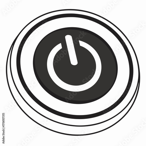 Modern power button icon with a circular design and a simple power symbol in the center on a white background