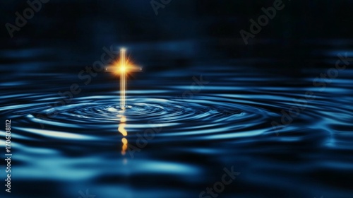 A divine beacon of hope shines on water.