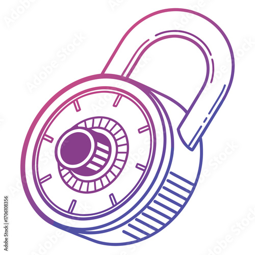 Stylized combination padlock with a gradient of purple and pink hues symbolizing security and protection
