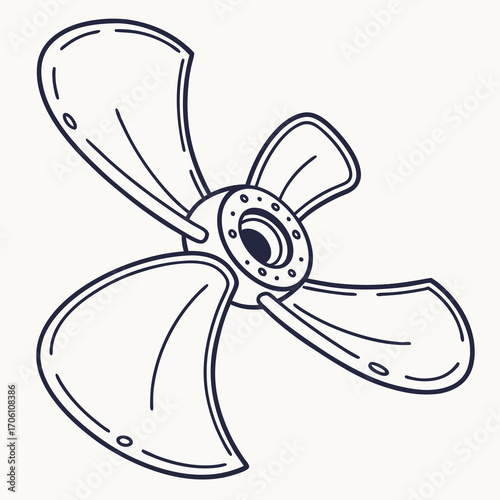 Stylized hand drawn illustration of a three bladed propeller viewed from the front against a plain background