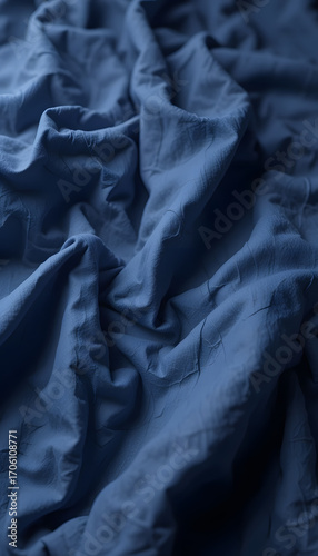 wrinkled navy blue cloth surface.