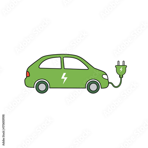 Electric car charging with power plug and lightning symbol on a white background. EPS 10.