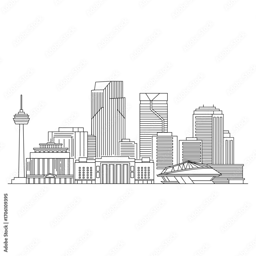 Naklejka premium Line art skyline illustration of Anchorage city buildings 