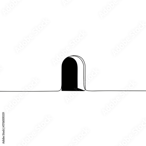 Minimalist mouse hole in black and white lines on a plain background  