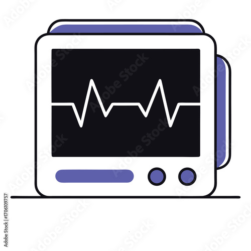 Vector art of medical monitor displaying a heart rhythm, representing vital signs and patient monitoring in healthcare