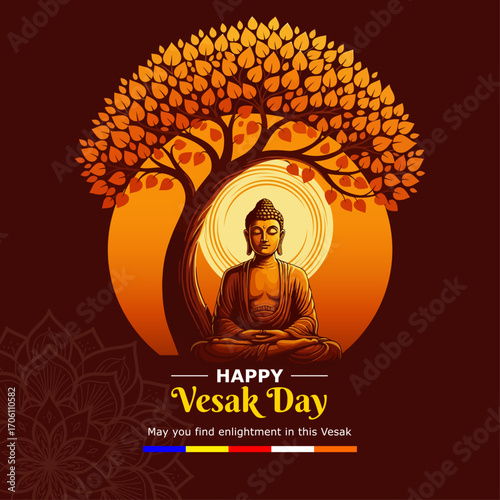 Vesak Day Greeting Flyer, Happy Vesak Day | Pinbara Vesak Mangalyak vewa– Sinhala Vesak Wishes -Vector Illustration