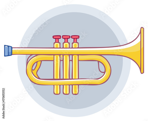 Vector cartoon illustration of a golden trumpet musical instrument icon