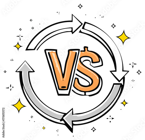 Versus Dollar Symbol Arrow Cycle Competition Choice Concept