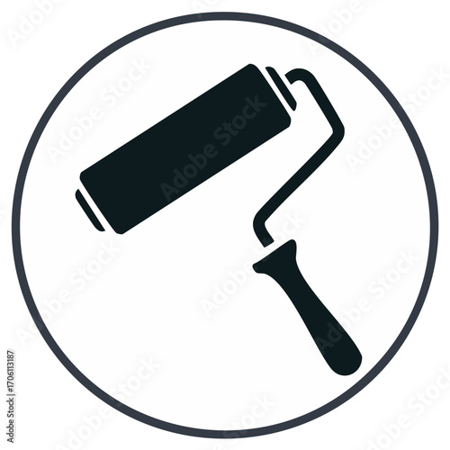 Paint roller inside a circle icon construction and renovation concept