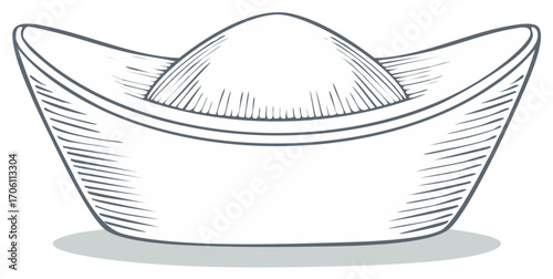 Antique Chinese Sycee silver ingots sketch - Traditional Chinese gold money drawing