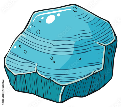 Isolated Blue Ice Chunk with Natural Ridges for Illustrative Winter Element