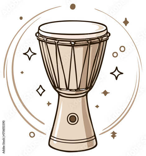 Traditional African Djembe drum vector illustration with cultural music and rhythm elements