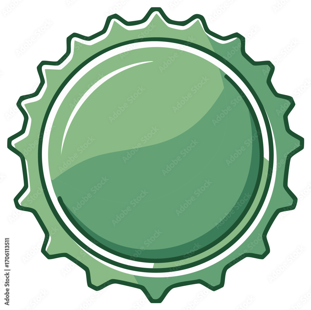 Green bottle cap illustration with a circular design and textured edges concept art Green bottle cap illustration with a circular design and textured edges concept art