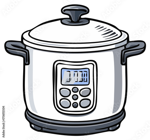 Cartoon Style Slow Cooker with Lid and Control Panel for Long Cooking Times and Easy Meal Preparation