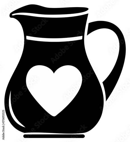 A pitcher of love heart shaped white on black, illustration simple and pure