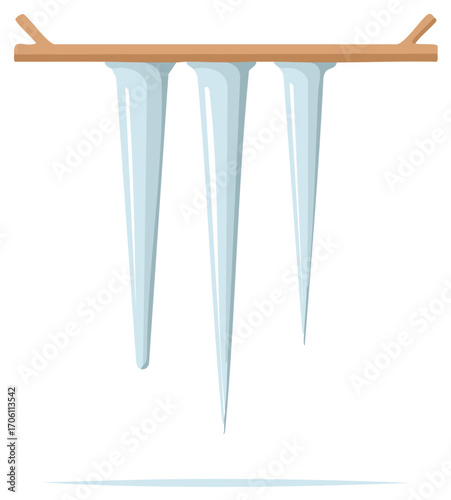 Sharp icicles hanging from a tree branch winter weather illustration