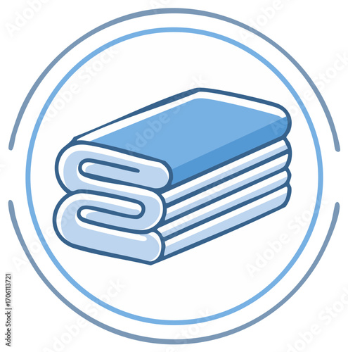 Pile of Soft Blue Towels Stacked Neatly within Decorative Circle Line Icon